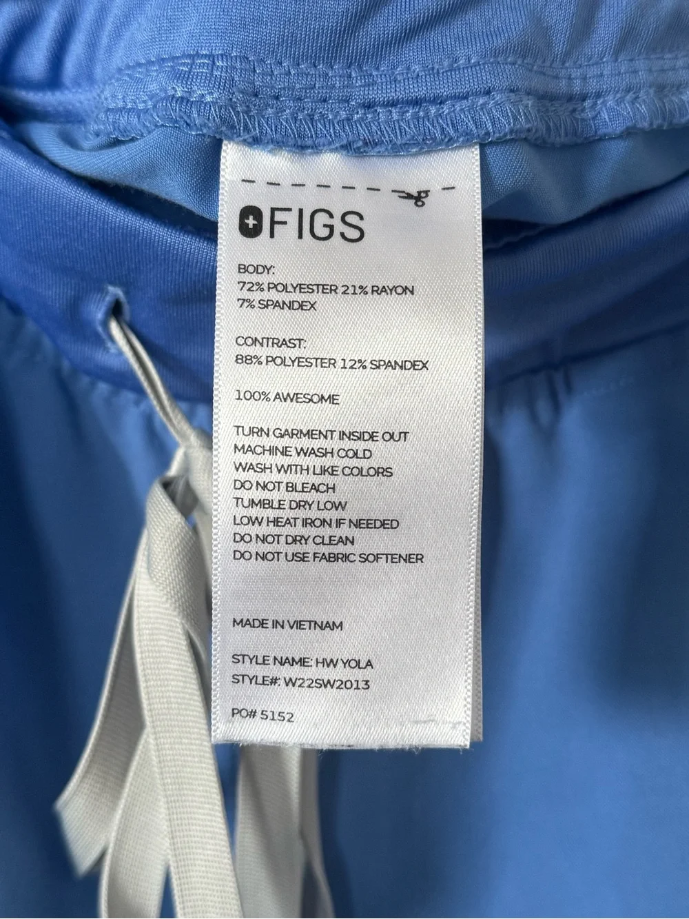FIGS Yola High-Rise Slim Scrub Pant Ceil Blue Drawstring Scrub Pants L